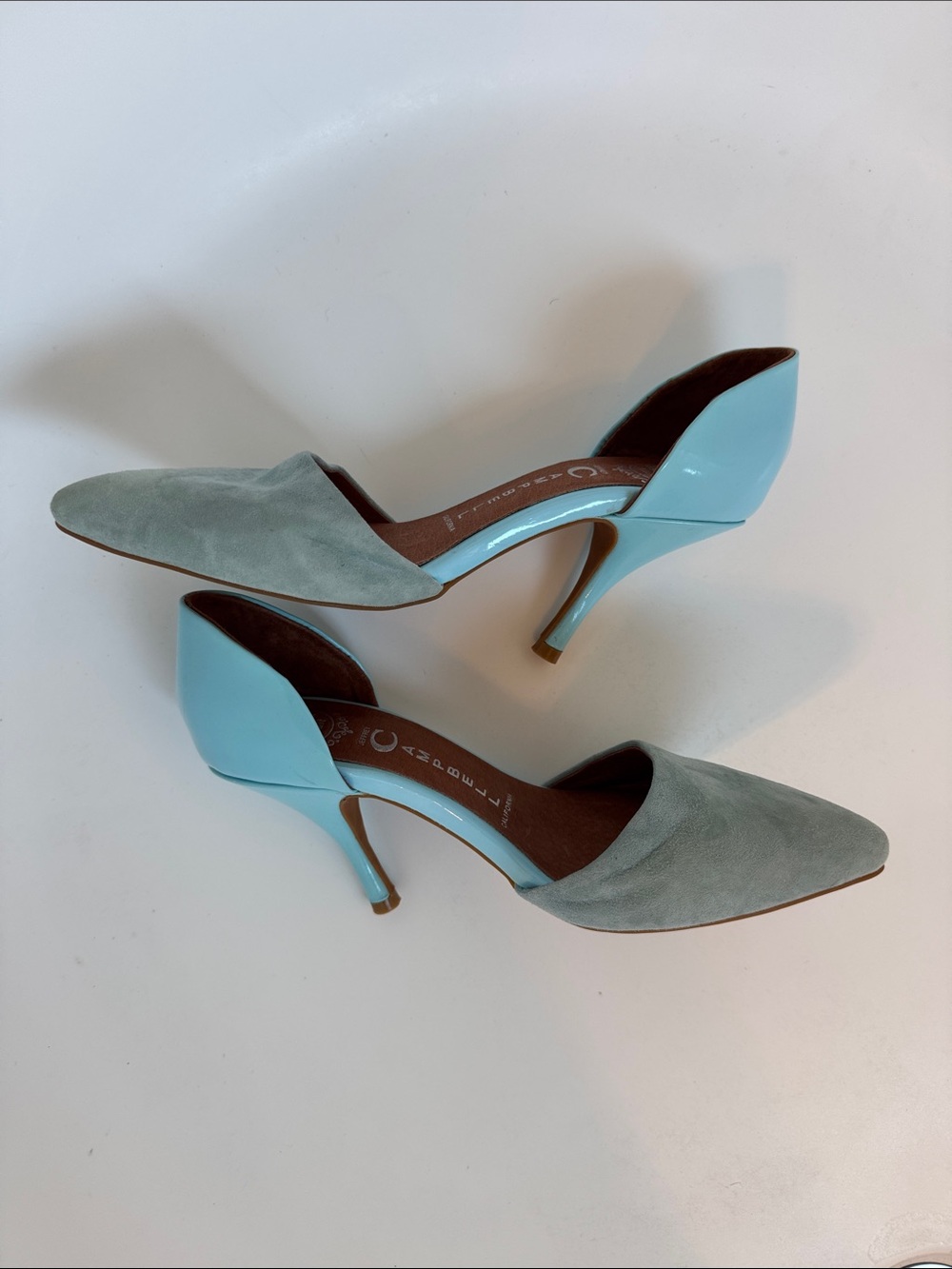 Jeffrey Campbell Two-Tone Pointed Toe Flats in Aqua and Sage
